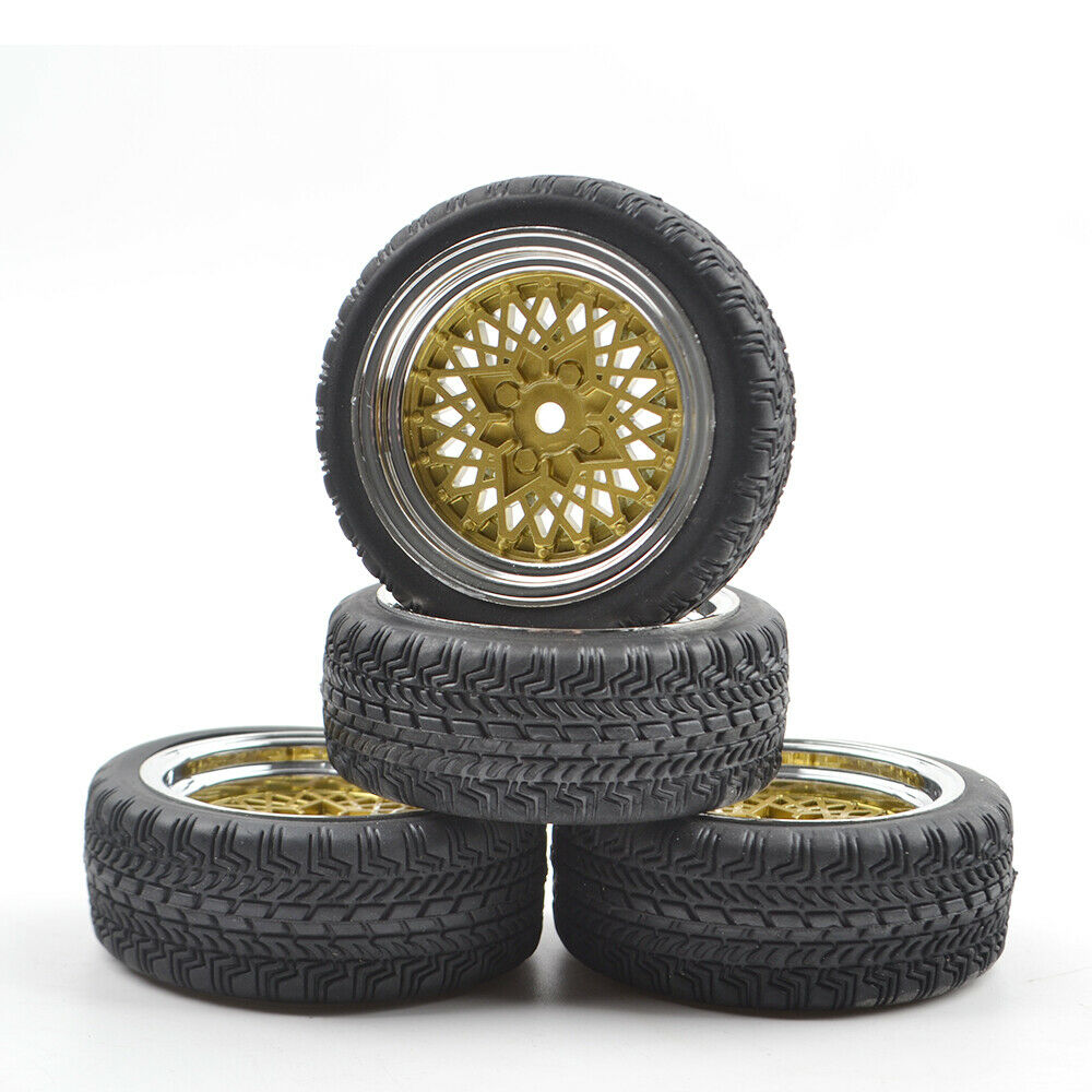 4PCS 12mm Hex Flat Racing Rubber Tires/Wheel Rim for Tamiya RC 1/10 On-Road Car
