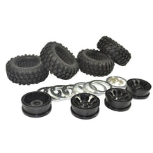 Load image into Gallery viewer, Axial SCX10 D90 Tamiya CC-01 96mm 1.9&quot; Rubber Tires &amp; Metal Beadlock Wheel Rims
